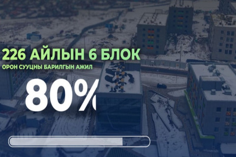 Баянхошуунд барьж буй 226 айлын орон сууцны барилга угсралтын явц 80 орчим хувьтай байна