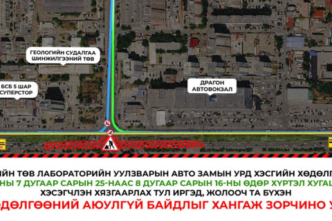 Геологийн төв лабораторийн уулзварын авто замын урд хэсгийн хөдөлгөөнийг түр хугацаанд хэсэгчлэн хязгаарлана